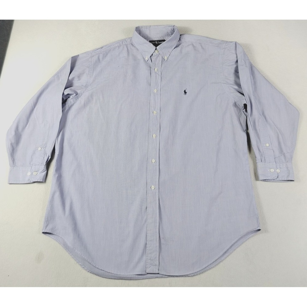 Ralph Lauren Dress Shirt Mens 17 Blue Stripe Long Sleeve Business Casual Office